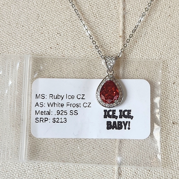 NWT Ryze Ruby Ice Cubic Zirconia .925 Sterling Silver 18" Teardrop Necklace - Picture 8 of 10